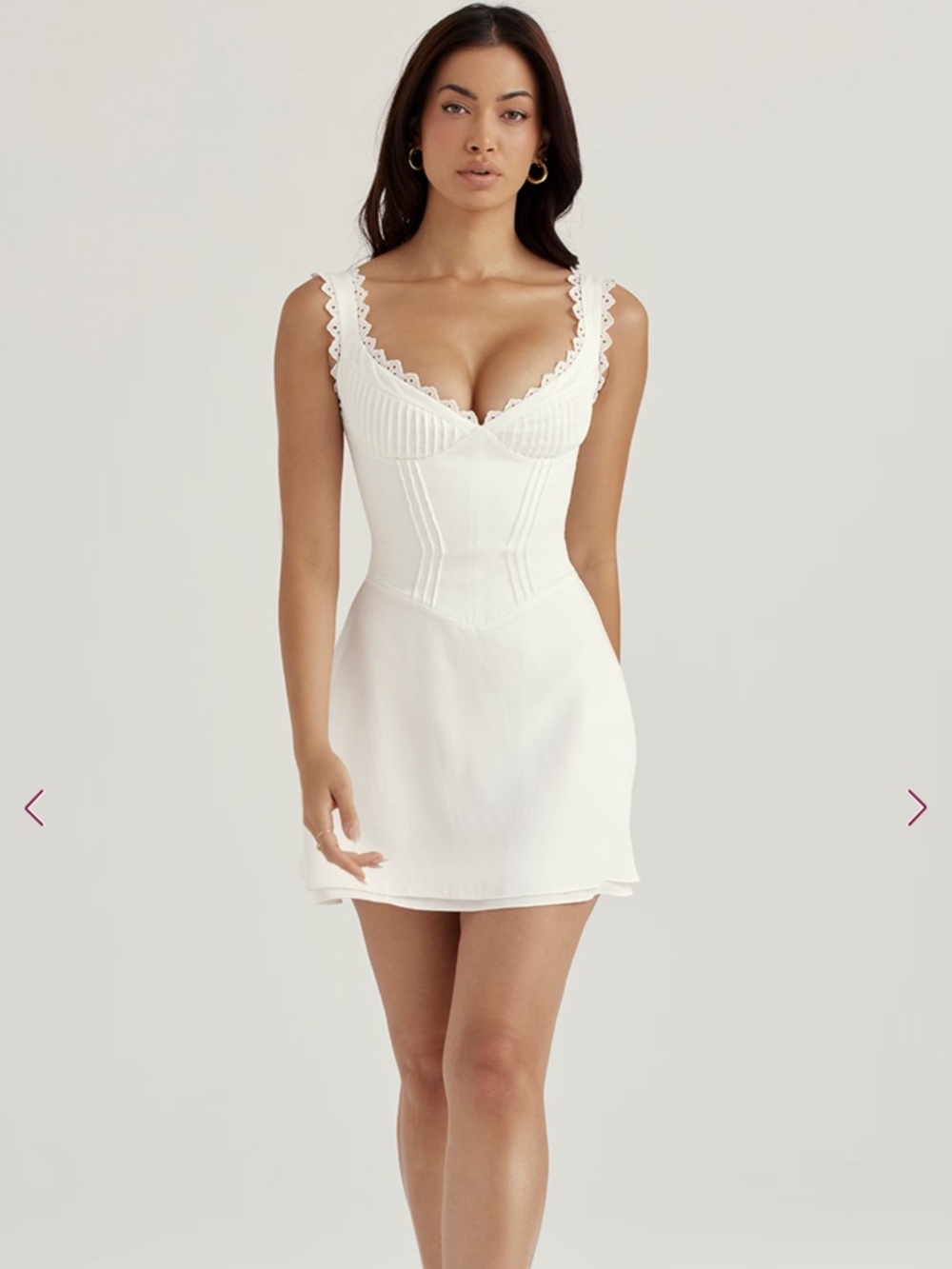 House of CB White Lace-Trim Slip Dress